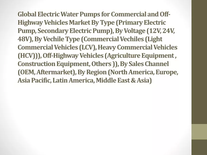 Ppt Global Electric Water Pumps For Commercial And Off Highway