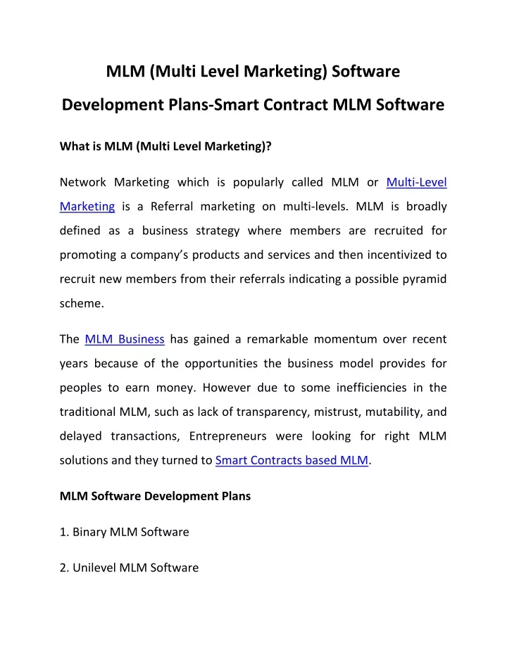 PPT MLM Multi Level Marketing Software Development Plans Smart