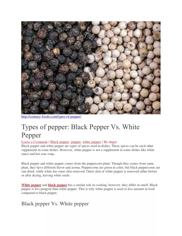 Ppt Types Of Pepper Black Pepper Vs White Pepper Powerpoint