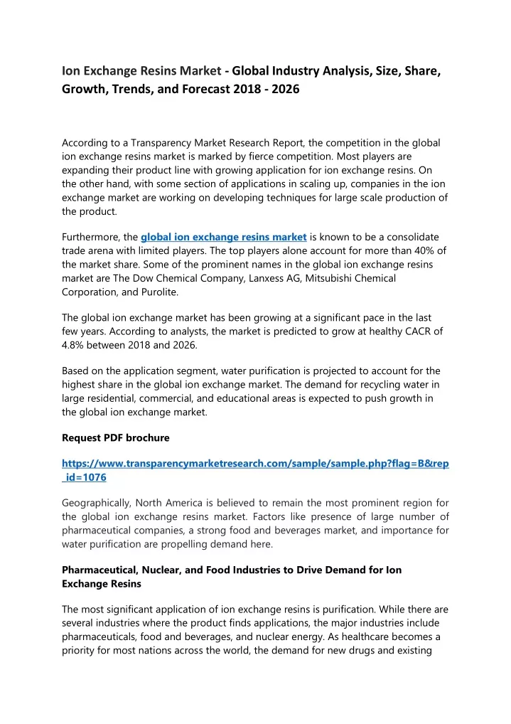 Ppt Ion Exchange Resins Market Global Industry Analysis Size
