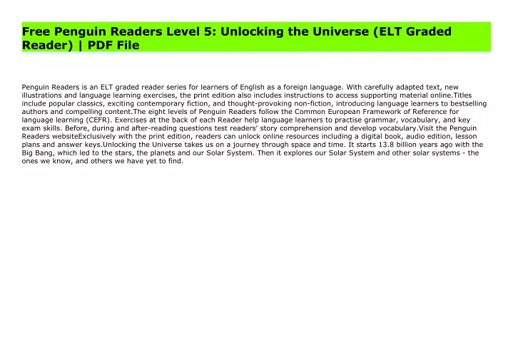 Ppt Free Penguin Readers Level Unlocking The Universe Elt Graded