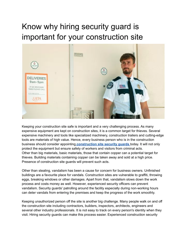 Ppt Know Why Hiring Security Guard Is Important For Your Construction