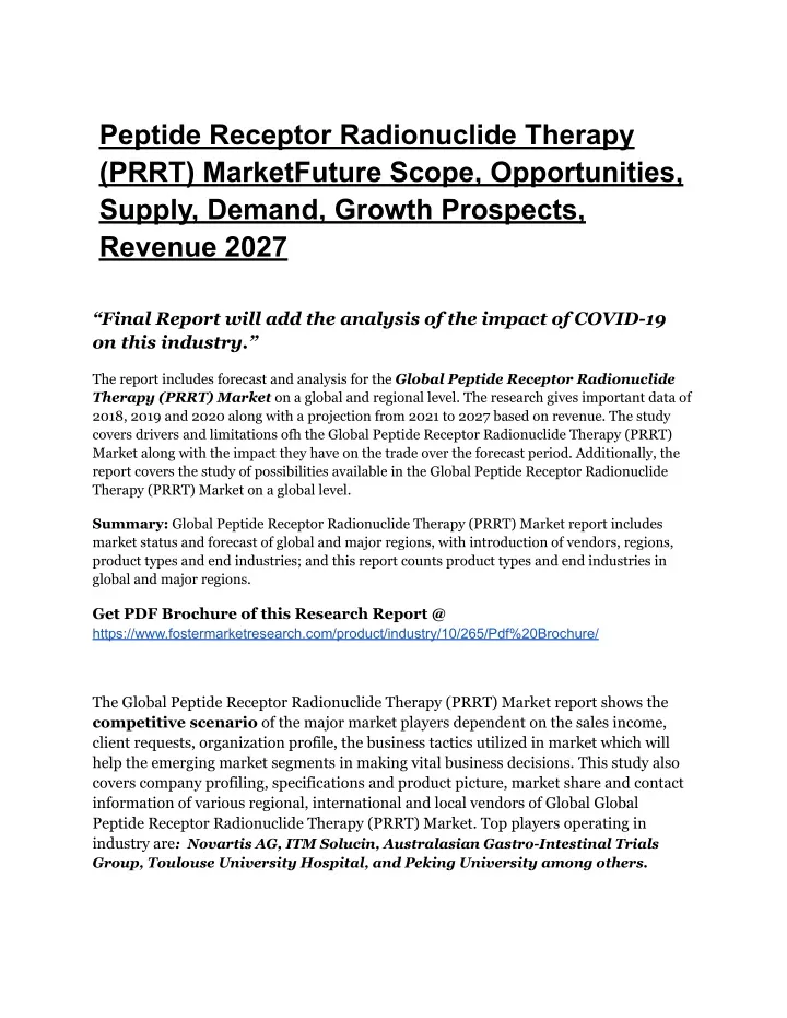 Ppt Peptide Receptor Radionuclide Therapy Prrt Marketto Showcase