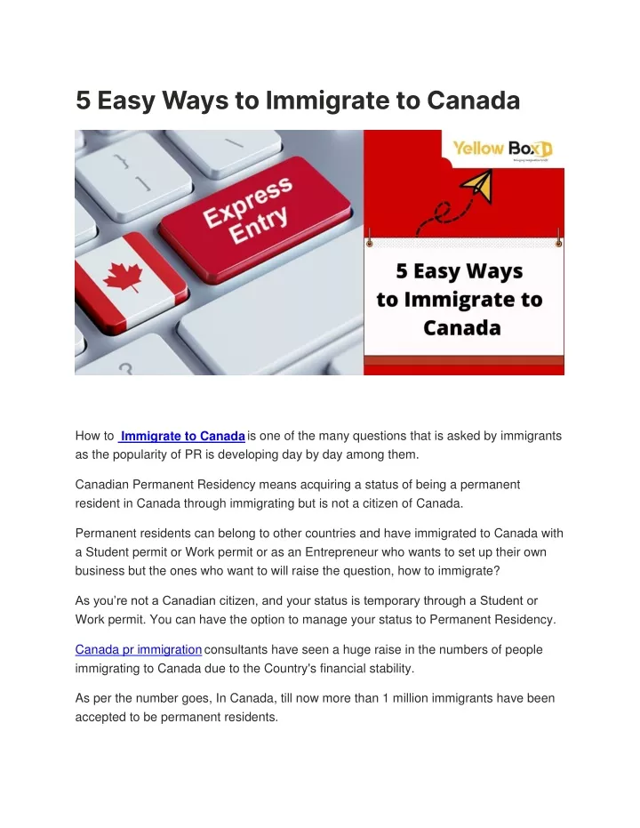 PPT 5 Easy Ways To Immigrate To Canada PowerPoint Presentation Free