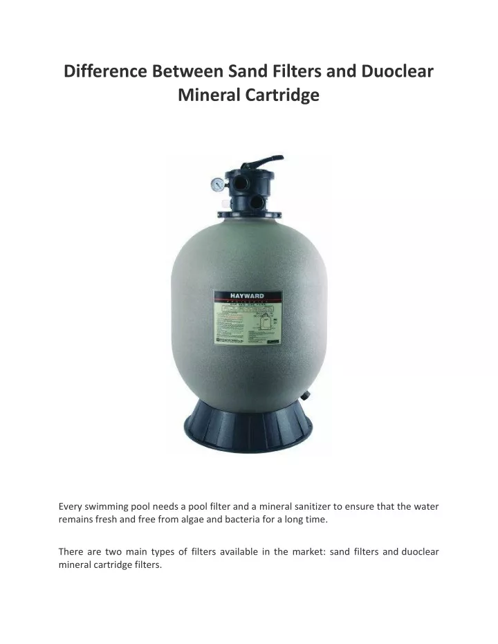 Ppt Difference Between Sand Filters And Duoclear Mineral Cartridge