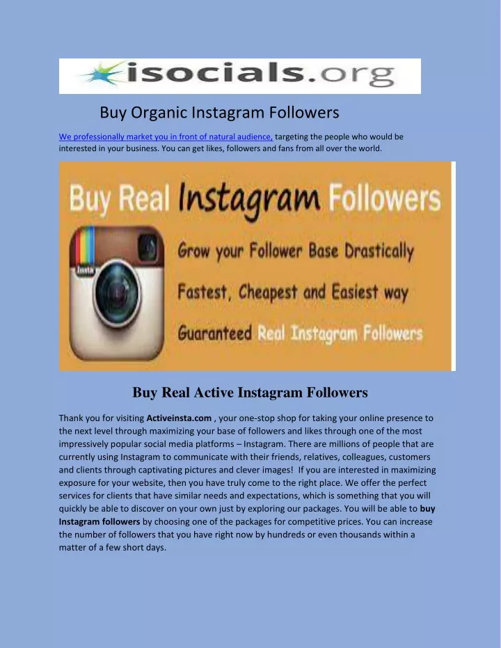 Ppt Buy Organic Instagram Followers Powerpoint Presentation Free