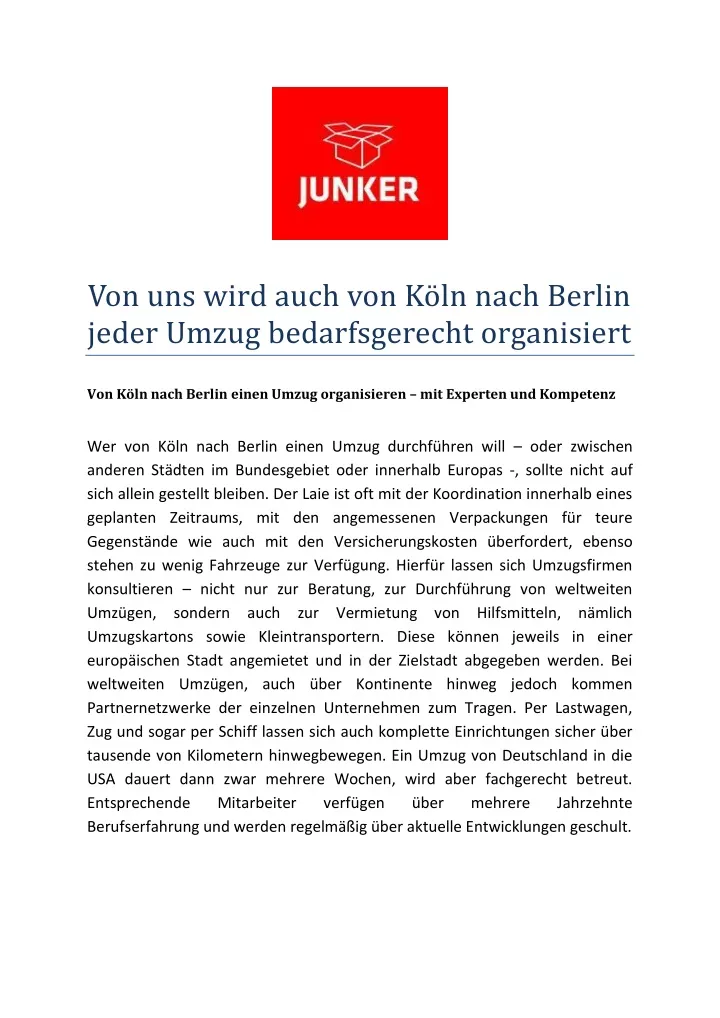 Ppt Von Uns Wird Auch Von K Ln Nach Berlin Jeder Umzug Bedarfsgerecht