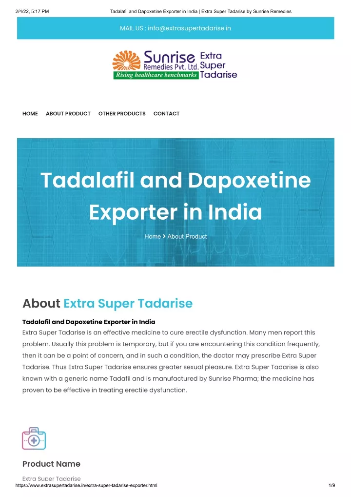 PPT Tadalafil And Dapoxetine Exporter In India Extra Super Tadarise