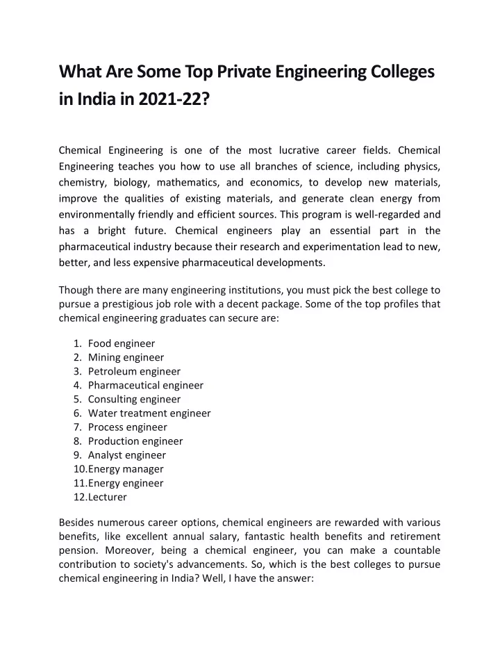 PPT What Are Some Top Private Engineering Colleges In India In 2021