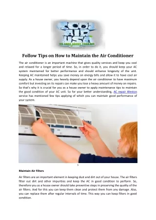 PPT Tips To Maintain Air Conditioner PowerPoint Presentation Free