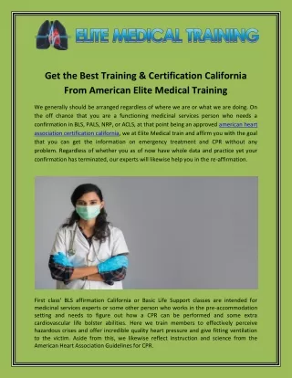 Get the Best Training & Certification California From American Elite Medical Training