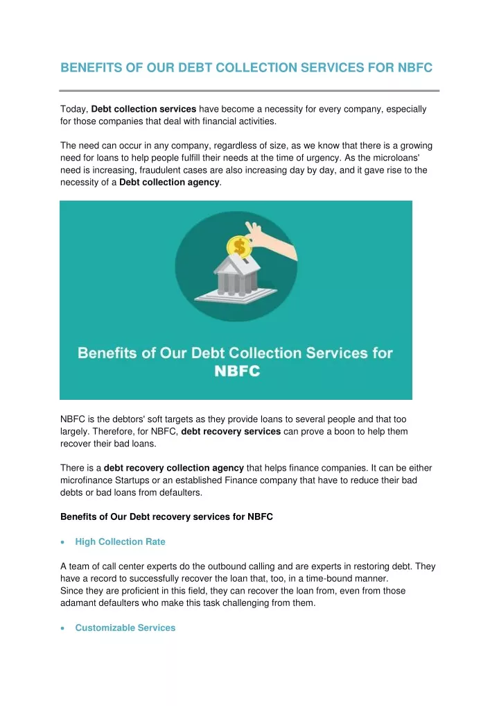 benefits of our debt collection services for nbfc