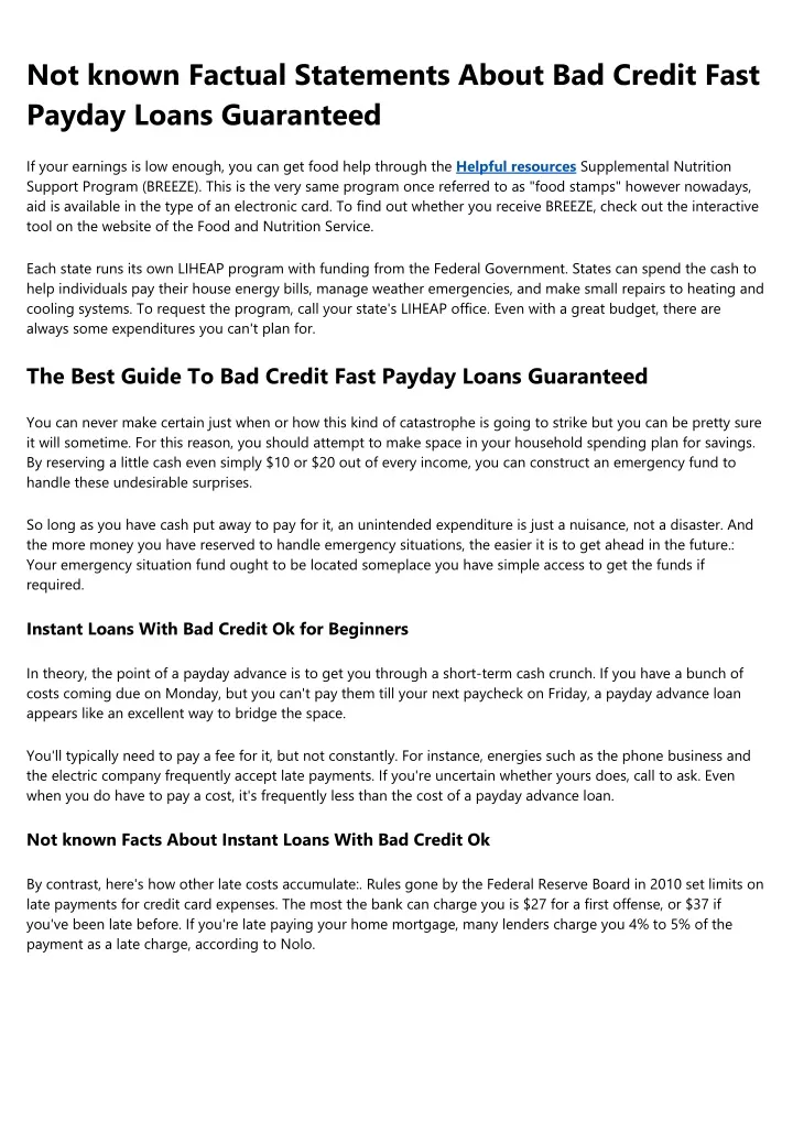 not known factual statements about bad credit
