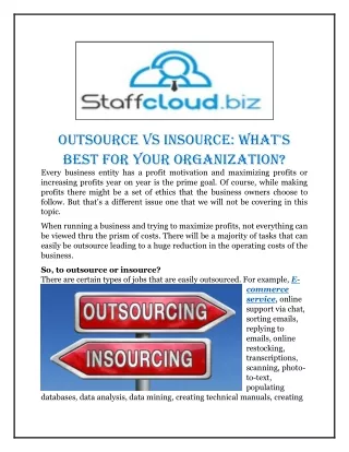 Outsource vs Insource: What's Best for Your Organization?