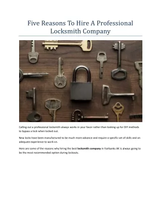 Five Reasons To Hire A Professional Locksmith Company