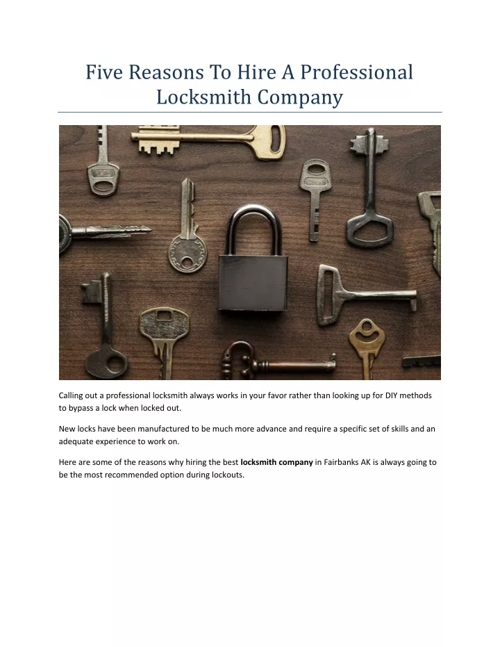 five reasons to hire a professional locksmith