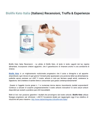 Biolife Keto Italia (Italiano) Recensioni, Truffa & Esperienze