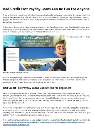 4 Simple Techniques For Bad Credit Fast Payday Loans Guaranteed