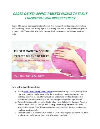 Order Caxeta 500mg Tablets Online to Treat Colorectal and Breast Cancer