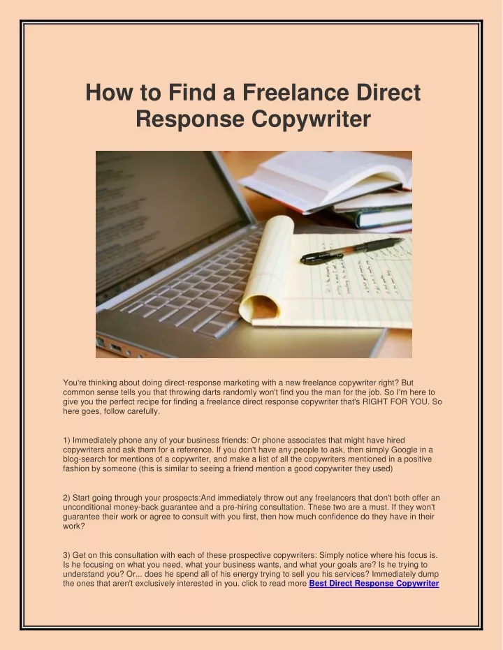 how to find a freelance direct response copywriter