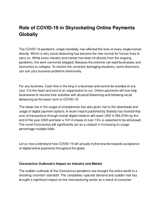 Role of COVID-19 in Skyrocketing Online Payments Globally