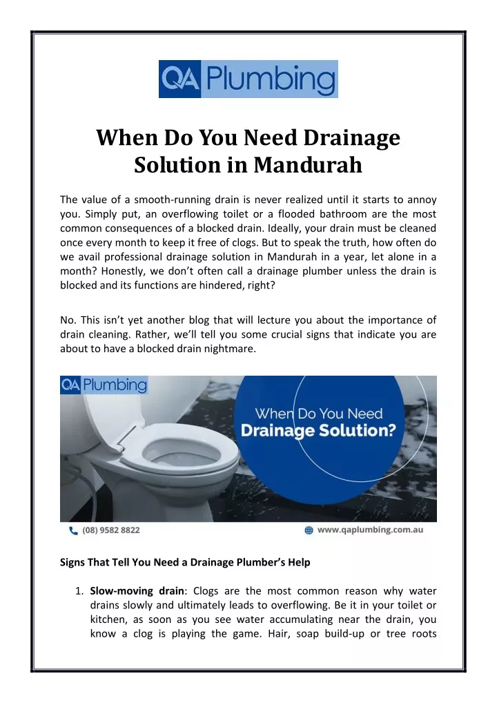 when do you need drainage solution in mandurah
