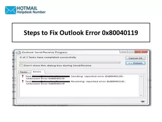 steps to fix outlook error 0x80040119