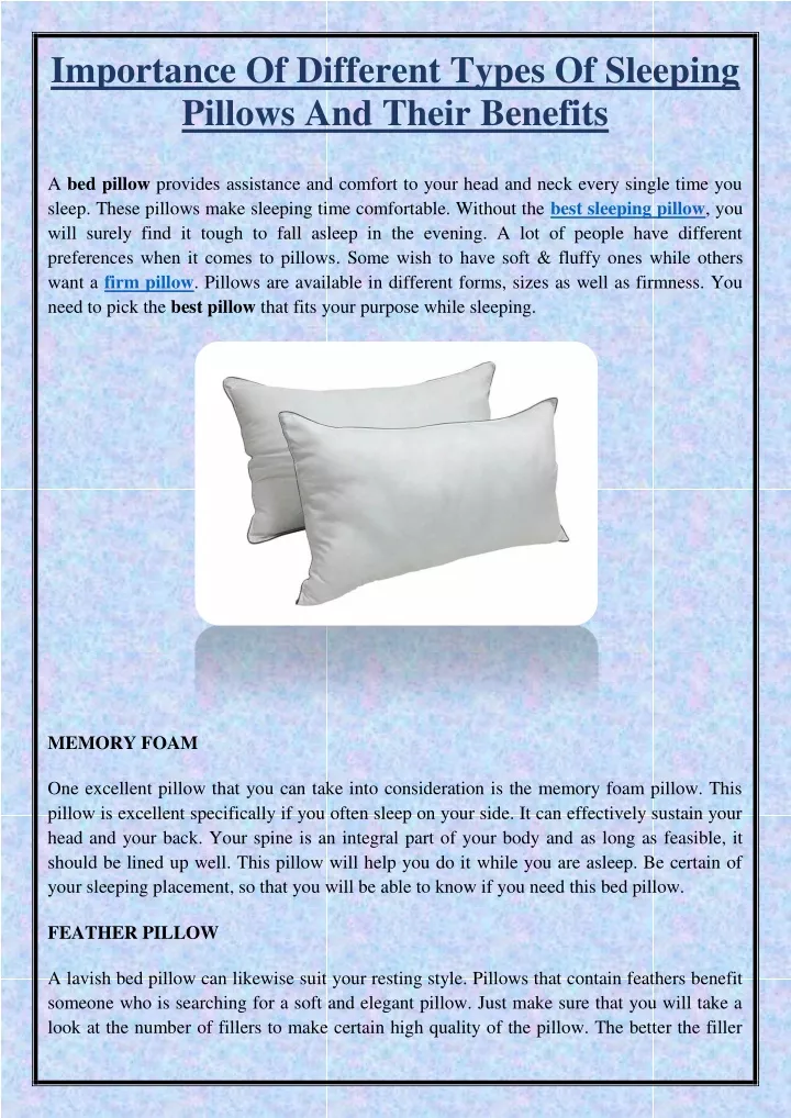 importance of different types of sleeping pillows