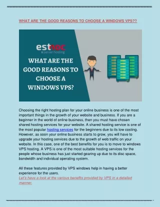 what are the good reasons to choose a windows vps