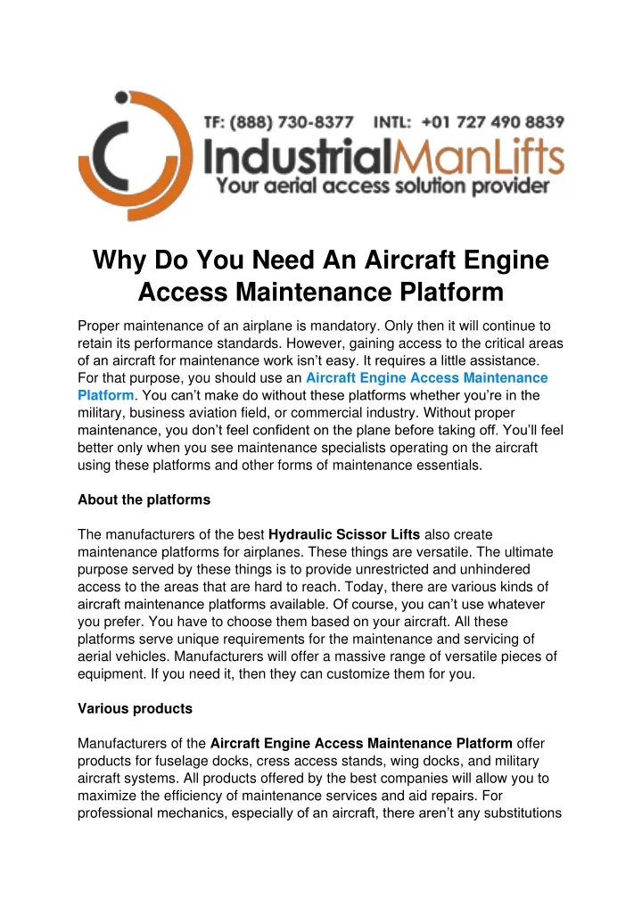why do you need an aircraft engine access