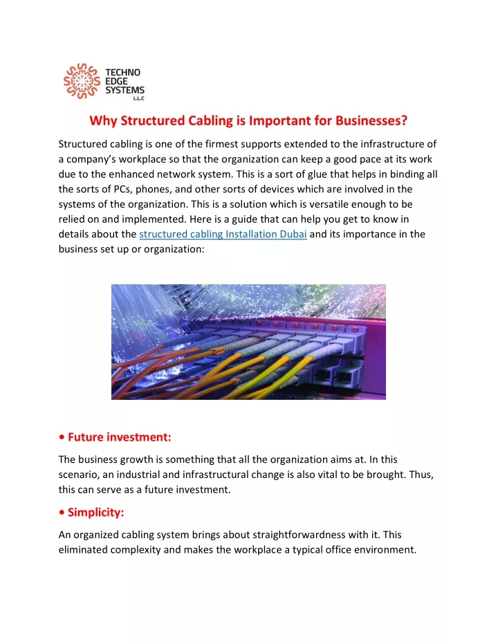 why structured cabling is important for businesses