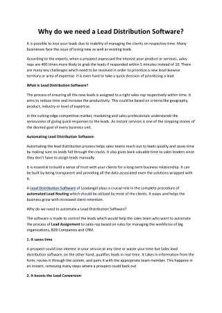 why do we need a lead distribution software