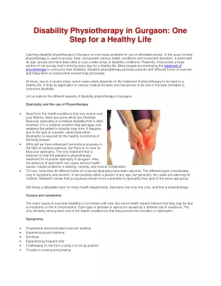 Disability Physiotherapy in Gurgaon: One Step for a Healthy Life