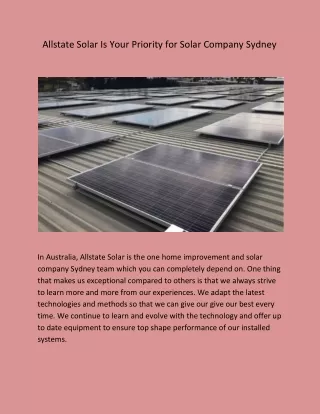 Allstate Solar Is Your Priority for Solar Company Sydney