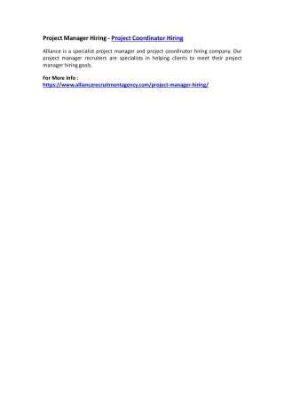 project manager hiring project coordinator hiring