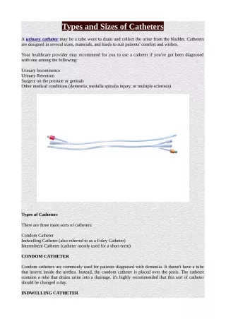 types and sizes of catheters