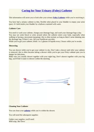 caring for your urinary foley catheter