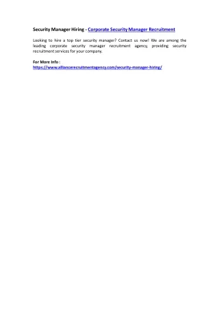 security manager hiring corporate security