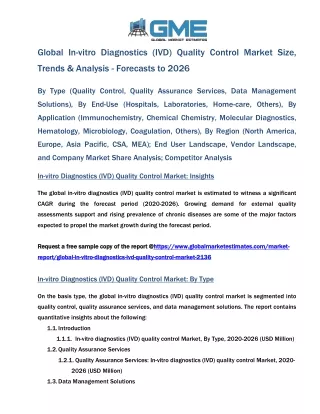 global in vitro diagnostics ivd quality control