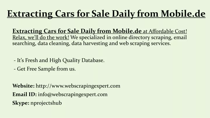 extracting cars for sale daily from mobile de