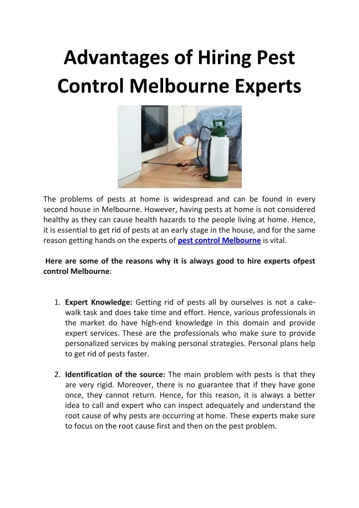 advantages of hiring pest control melbourne