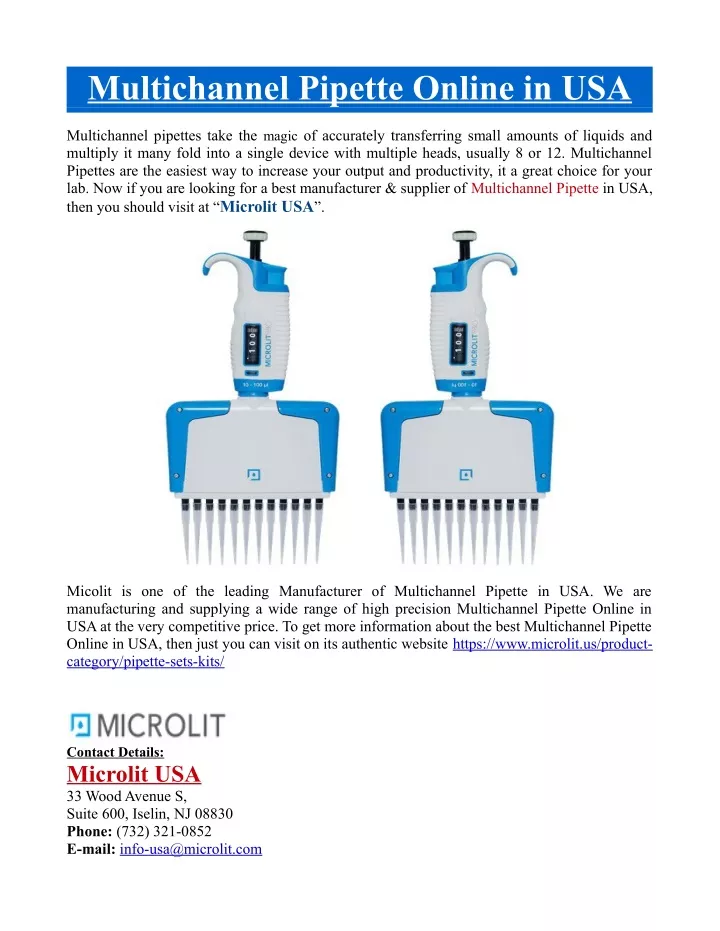 multichannel pipette online in usa