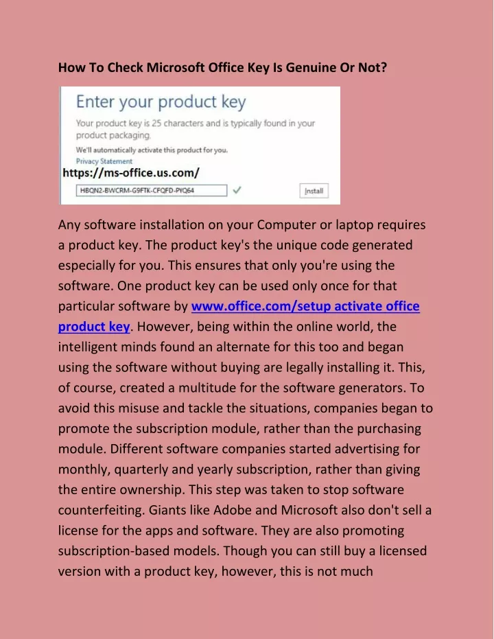 how to check microsoft office key is genuine