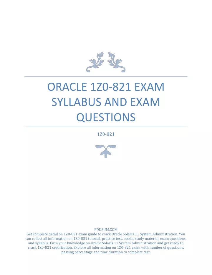 oracle 1z0 821 exam syllabus and exam questions