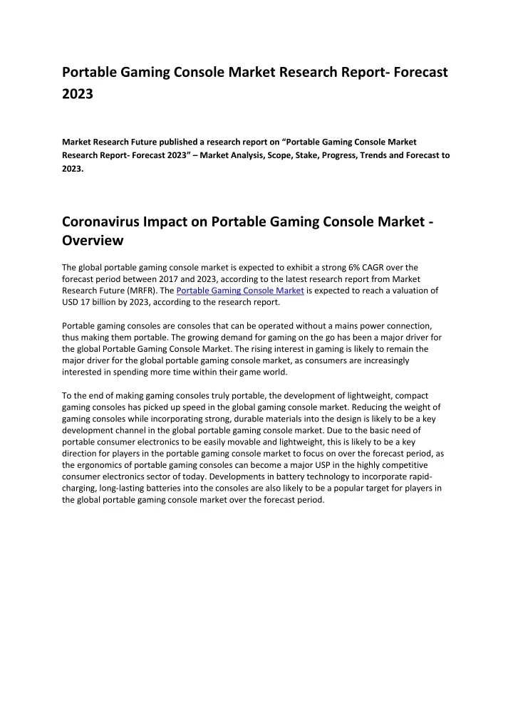 portable gaming console market research report