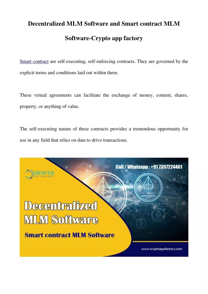 decentralized mlm software and smart contract mlm