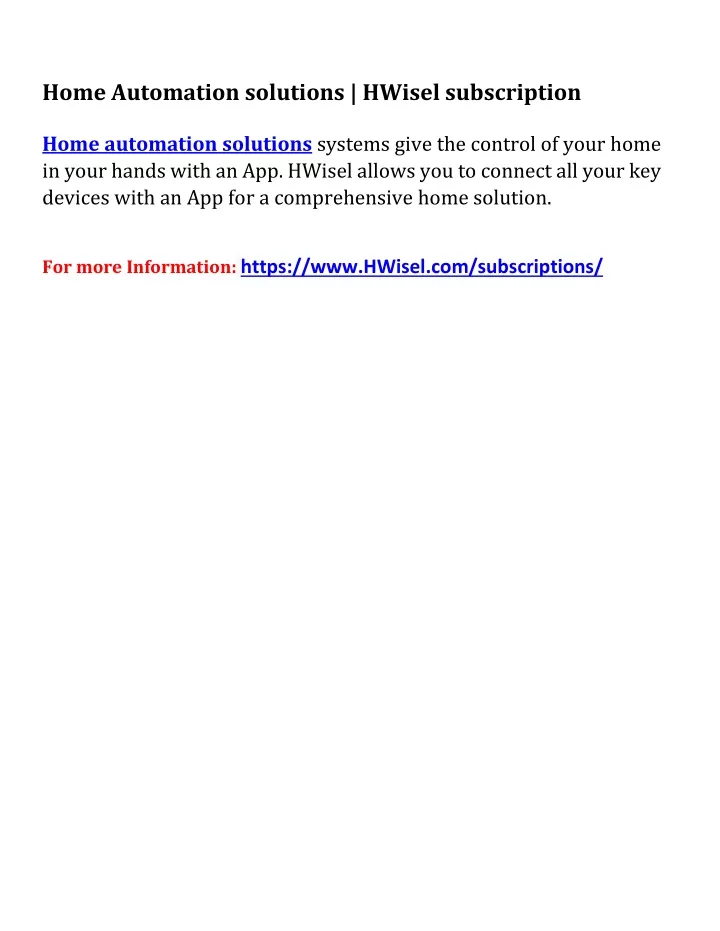 home automation solutions hwisel subscription