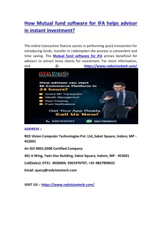 how mutual fund software for ifa helps advisor
