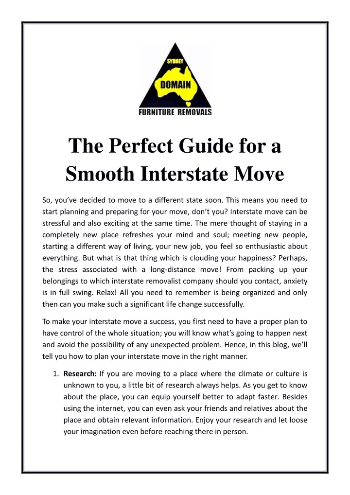 the perfect guide for a smooth interstate move