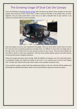 the growing usage of dual cab ute canopy